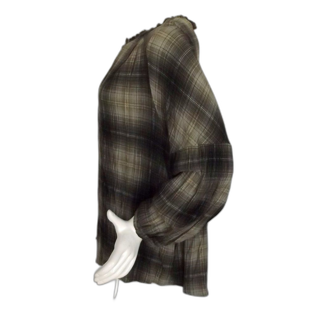 FRYE & CO Blouse, 2X, Green/Black Plaid, long sleeves, Pullover/Buttons, Rayon - Picture 6 of 11